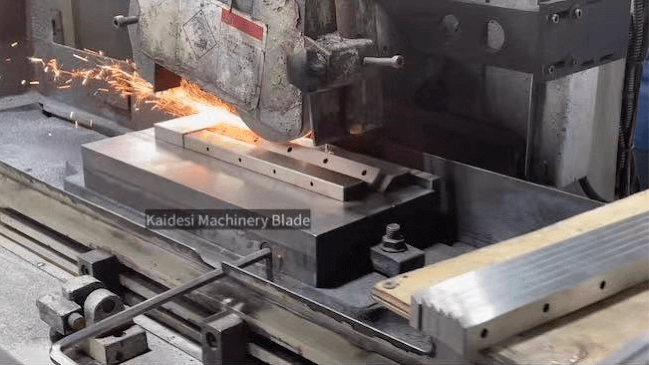 Precise grinder is processing blades